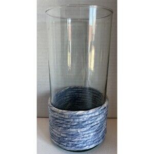 VTG Decorative Beautiful Light Blue Colored Glass Vase Base Wrapped in Rope